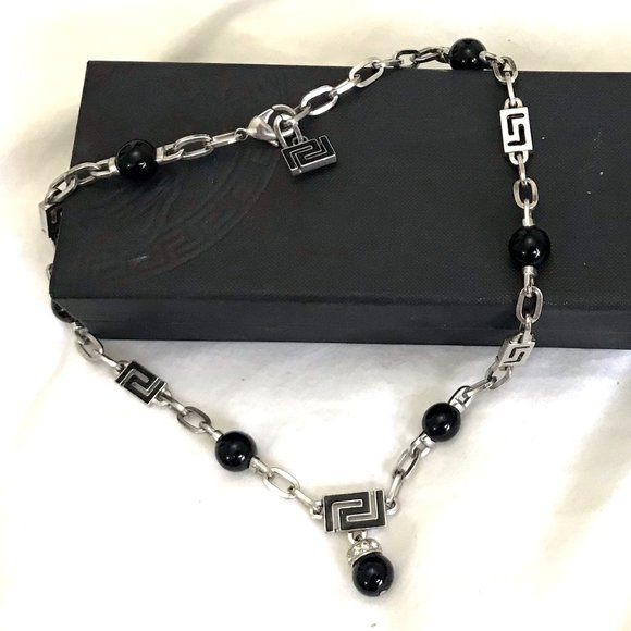 Versace Black & Rhodium Necklace w/Original box - Picture 2 of 6